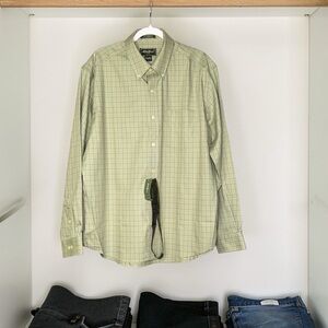 Eddie Bauer Men’s Lg Green Plaid Button Down Shirt Cotton Wrinkle Resistant NWT